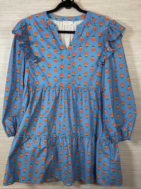 Shop The Mint Tiered Ruffle Tulip Print Babydoll Dress - Blue & Orange Large